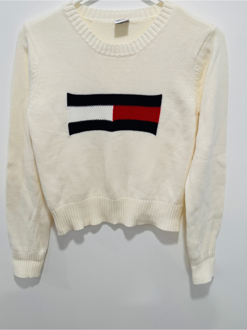Tommy Jeans M Cream Flag Logo 100% Cotton Sweater
